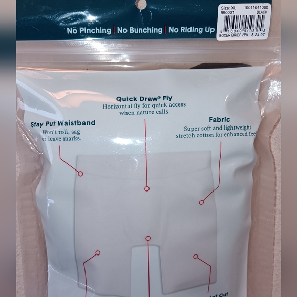 Tommy John Cotton Basics Black XL Boxer Briefs - 2 Pack 9in Inseam - Picture 3 of 3